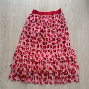 Eva Franco Red and Pink Strawberry A-Line Skirt from Anthropologie